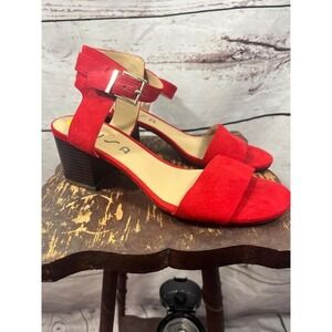 Unisa Red Suede Ankle Strap Block Heel Sandals‎ Women's Size 9